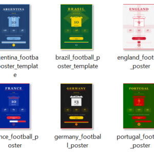 Football World Cup 2026 Poster Bundle, 6 Teams Brazil Argentina France England Germany Portugal, Printable Wall Art Digital Download