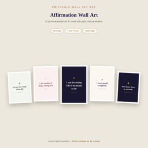 Affirmation Wall Art Set — 10 Printable Manifestation Posters for Home Decor, Instant Download