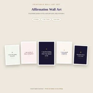 Affirmation Wall Art Set — 10 Printable Manifestation Posters for Home Decor, Instant Download